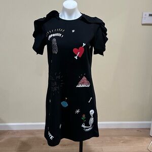 ZARA Trafaluc Black Gothic Graphic Ruffle Sleeve Mini Dress NWT Halloween size S